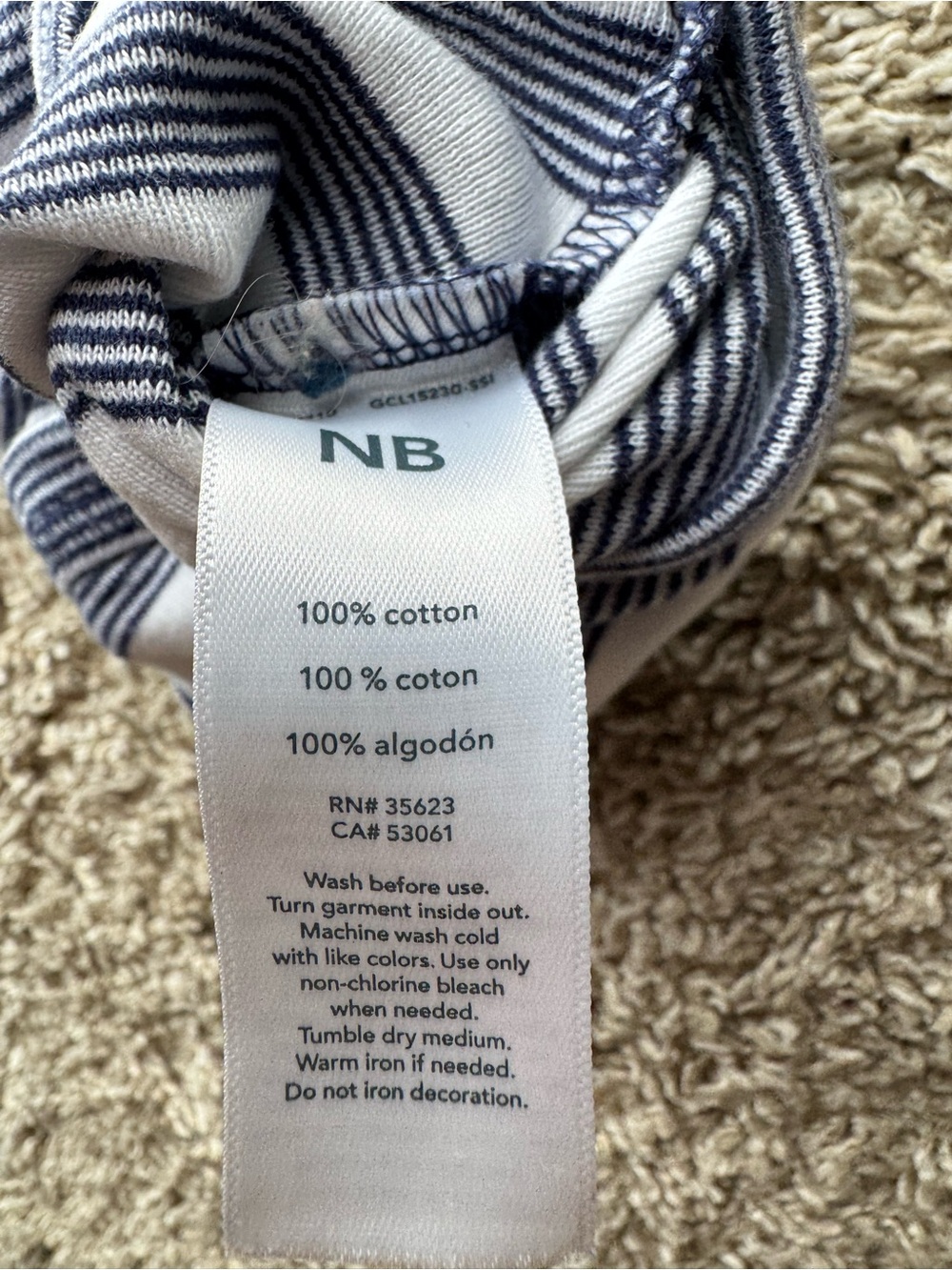 Just One You by Carter’s NB Navy & White Striped Short Sleeve Bodysuit Newborn - Picture 4 of 4